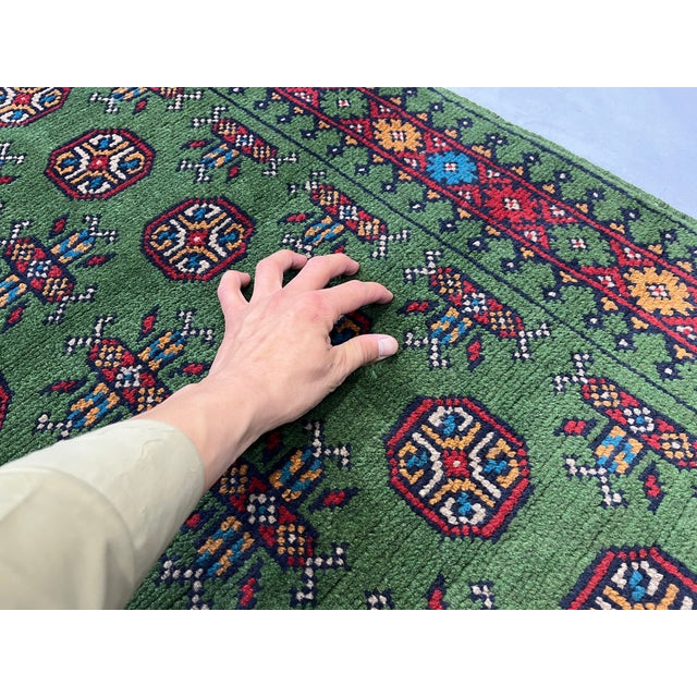 Extra-Long Green Turkmen-Style Geometric Runner Rug, 2'9" X 15'8" For Sale - Image 13 of 15