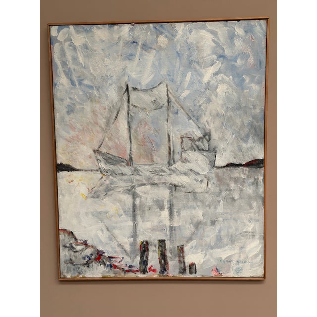 Mid-Century Modern Michael Hertzman, Silhouette of the Boat, 1992, Oil on Canvas, Framed For Sale - Image 3 of 18