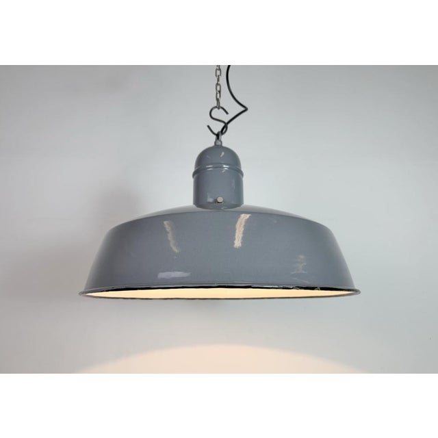 Industrial Grey Enamel Factory Pendant Lamp, 1960s For Sale - Image 10 of 18