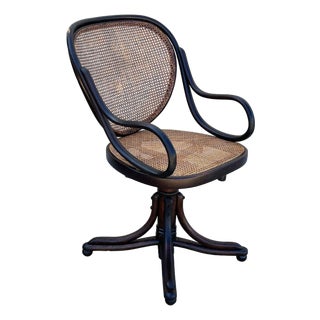 Antique Vienna Secession Bent Oak & Cane Swivel Desk Chair No 11 by Thonet For Sale
