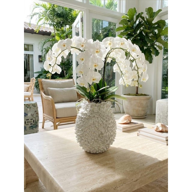 Vintage Italian Hand-Crafted White Ceramic Petal Texture Statement Vase For Sale - Image 10 of 12