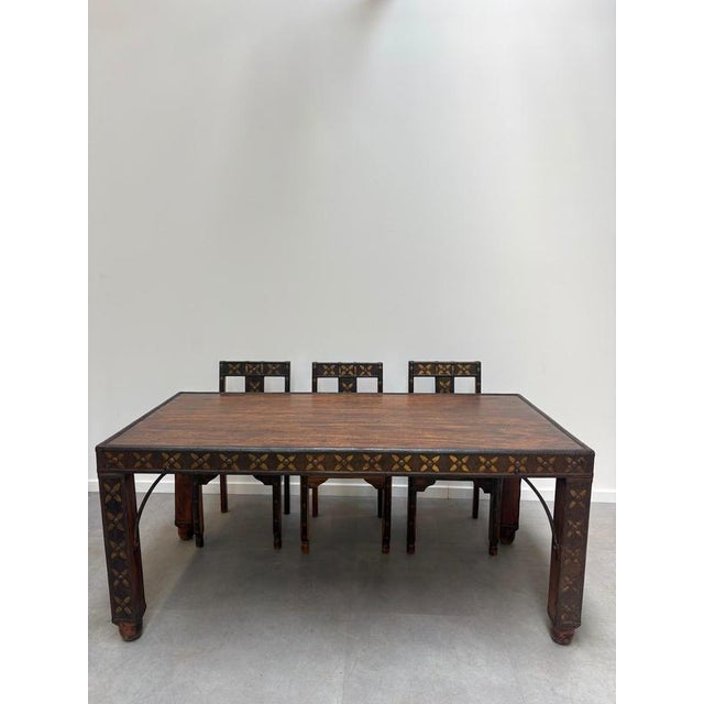 Antique Indian Dining Table and Chairs, Set of 6 For Sale - Image 5 of 6