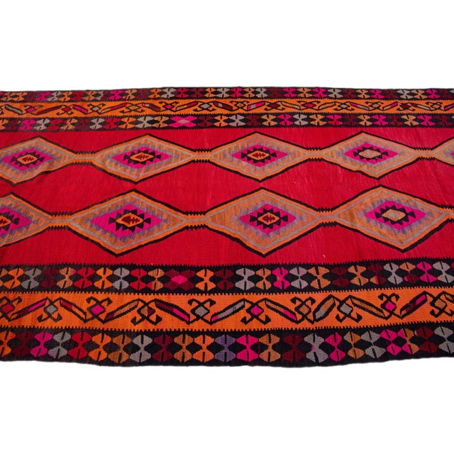 1960s Mid-20th Century Turkish Kilim Red Handmade Tribal Wool Runner For Sale - Image 5 of 10
