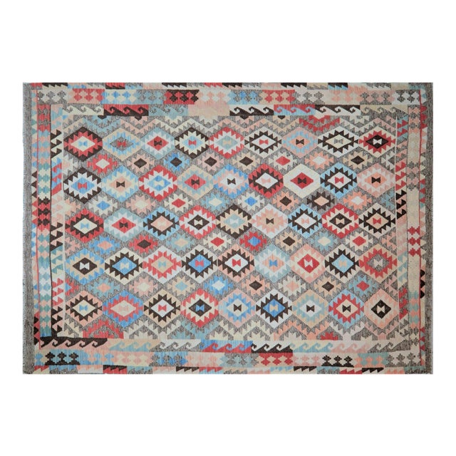 Afghan Hand Made Organic Wool Maimana Kilim,7'x9'7" For Sale