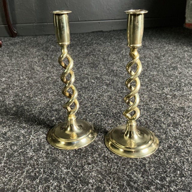 Brass Barley Twist Candlesticks, 1925, Set of 2 For Sale - Image 6 of 6