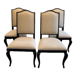 Vintage Ethan Allen Hayden Black Dining Chairs With Tan Upholstery - Set of 4 For Sale