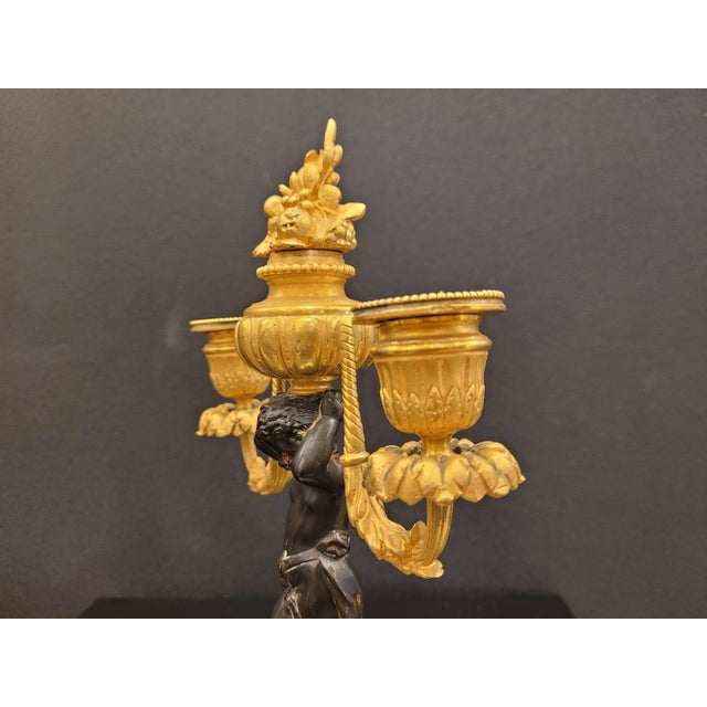 19th Century Putti Candlesticks in Bronze, Ormolu and Marble, France, 1890s, Set of 2 For Sale - Image 13 of 17