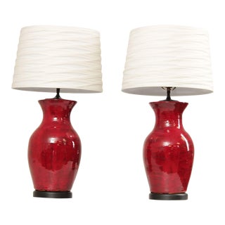 Late 20th Century Asian Inspired Glazed Pottery Table Lamps - A Pair For Sale