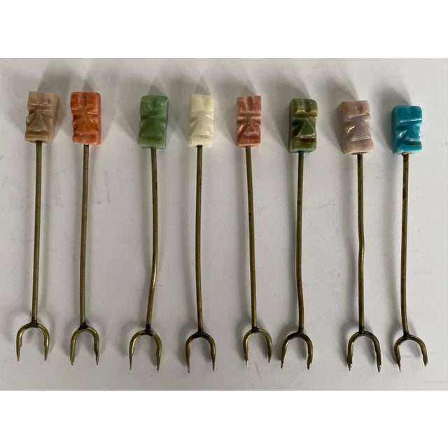 Vintage Mid 20th Century Easter Island Statue Hors d'Oeuvres Cocktail Picks - Set of 8 For Sale In Austin - Image 6 of 6