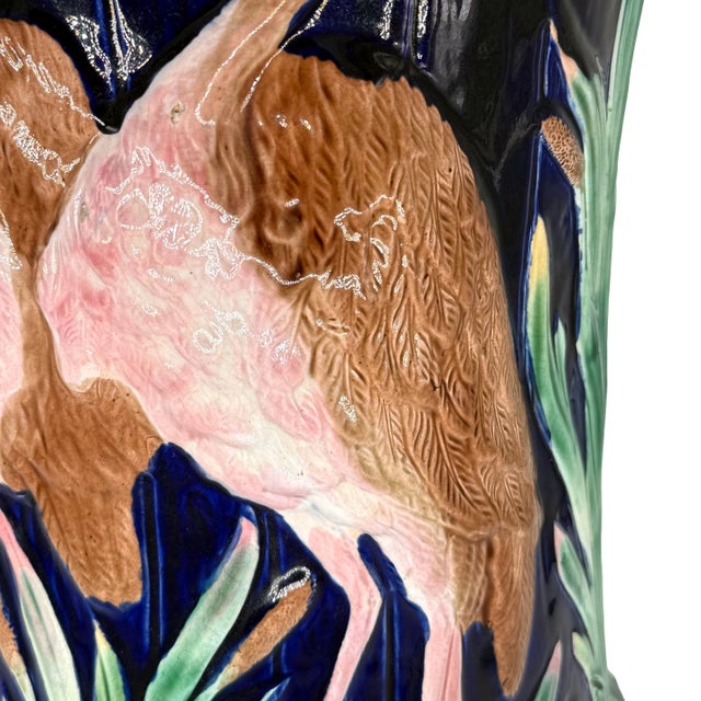 Ceramic A Fielding Majolica Garden Seat With Cranes on Cobalt Blue, English, Ca. 1880 For Sale - Image 7 of 11