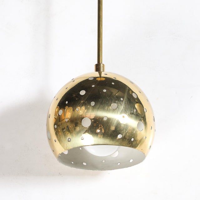 Mid-Century Rounded Brass Pendant Chandelier With Circular Cutout Detailing For Sale - Image 10 of 14