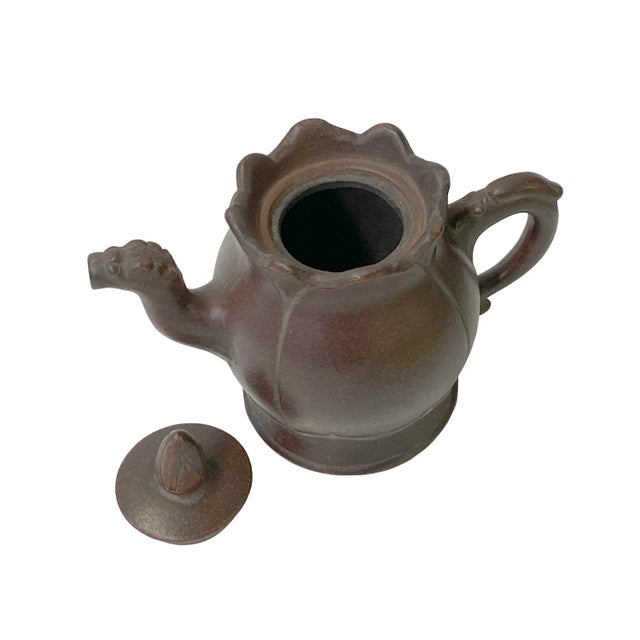 2010s Chinese Brown Yixing Zisha Clay Teapot W Dragon Head Accent For Sale - Image 5 of 7