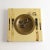 Vintage square catchall featuring a round brass ashtray inset at center, framed by rich tan, brown, and off-white horn...