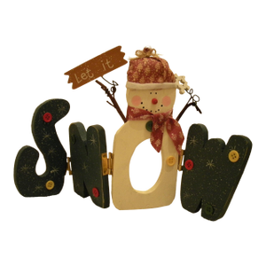 Table Screen Hinged Wooden Folding Snowman Christmas Decoration Vintage 70s Collectible