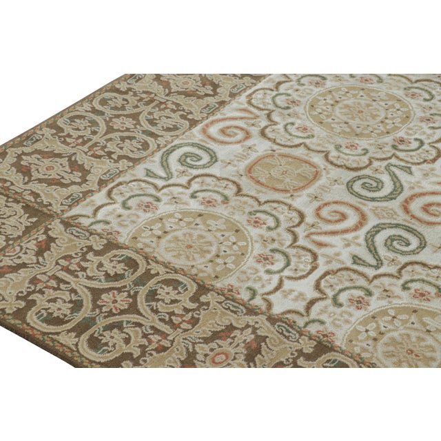 Traditional Rug & Kilim’s European Style Rug in Cream-White With Medallions in Green & Beige For Sale - Image 3 of 7
