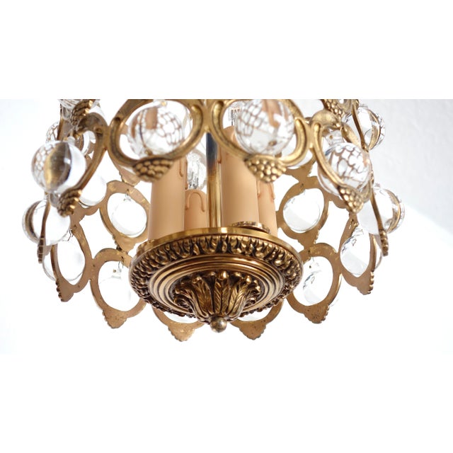 Antique French Brass and Crystal Ball 4-Light Chandelier, 1930s For Sale - Image 10 of 18