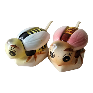 1950s Bumble Bee Honey Pots Hand Painted Condiment Server - 4 pcs