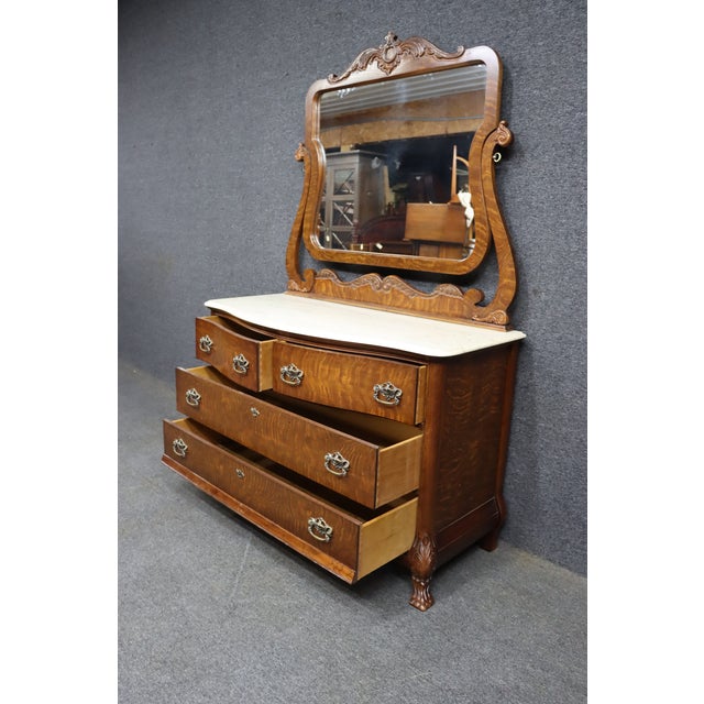 Pulaski Furniture Victorian Revival Oak Dresser With Faux Marble Top and Mirror For Sale - Image 13 of 14