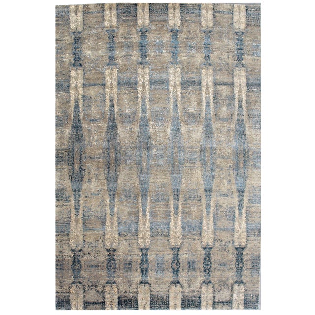 Hand-Knotted Bamboo Silk & Wool Modern Rug - 10′ × 14′ For Sale