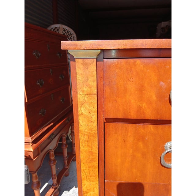 Traditional 1960s Baker Furniture Empire Cherry & Burl Wood Highboy Dresser For Sale - Image 3 of 11