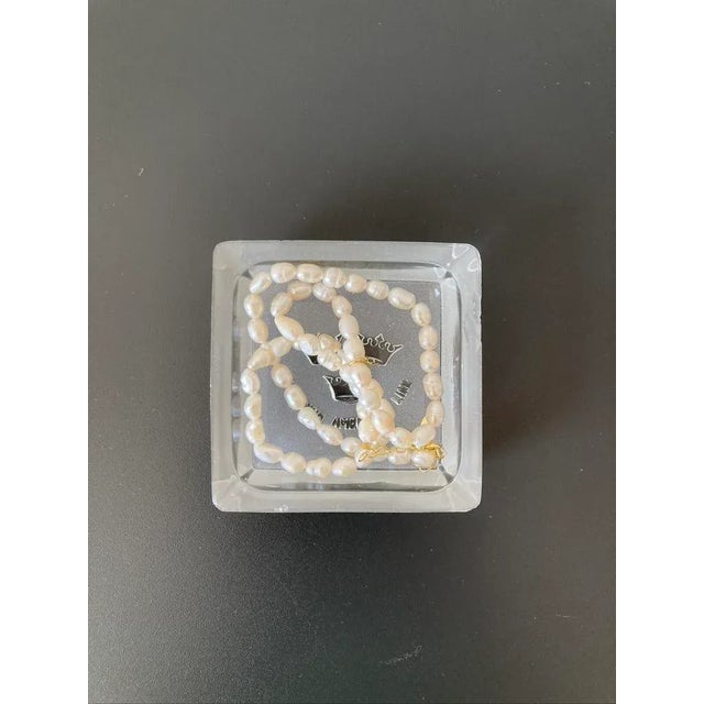 Antique Swedish Clear Frosted Glass Crown Design Catchall Square Dish For Sale - Image 12 of 12