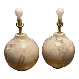 Late 20th Century Pair of Organic Modern Studio Ceramic Table Lamps With Matte Mineral Glaze For Sale