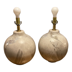 Pair of Vintage Ceramic Table Lamps – Organic Modern Sculptural Pottery, Mineral Glaze (Kelly Wearstler Style)