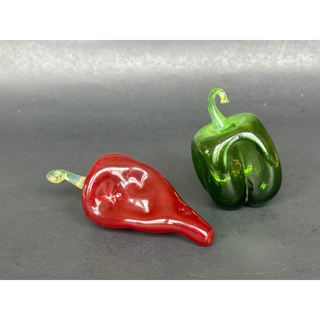 Hand Blown Glass Red and Green Pepper Vegetable Figurines For Sale In New York - Image 6 of 12
