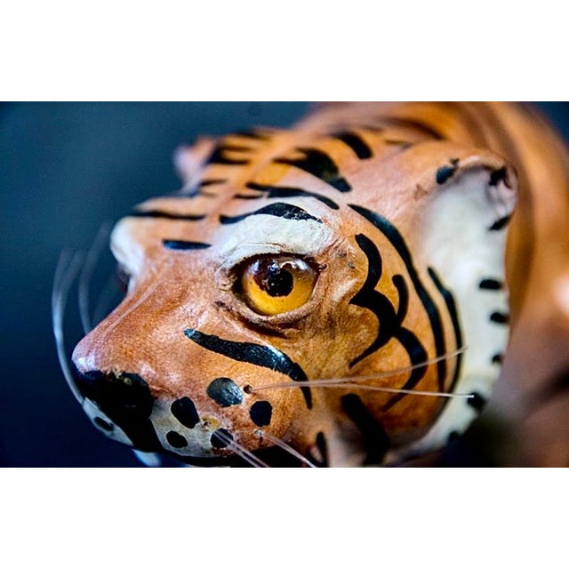 Animal Skin Vintage Leather Sculpture Depicting a Tiger, Italy, 1970s For Sale - Image 7 of 11