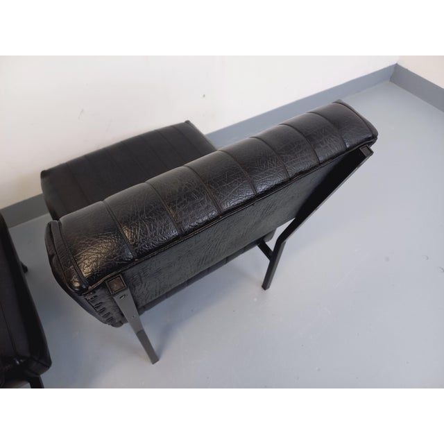 Black Vintage Modernist Lounge Chairs in Black Imitation Leather and Metal, 1960s, Set of 2 For Sale - Image 8 of 18