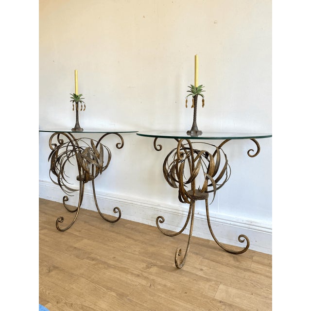 Glass French Demi Lune Side Tables, Set of 2 For Sale - Image 7 of 10