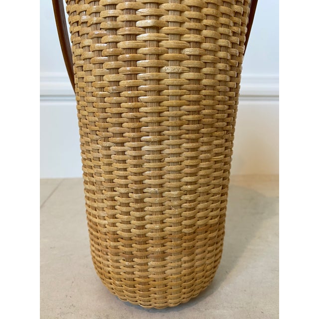 Wood Vintage 1970s Woven Wicker & Rattan Wine Cooler/Carrier With Liner For Sale - Image 7 of 11