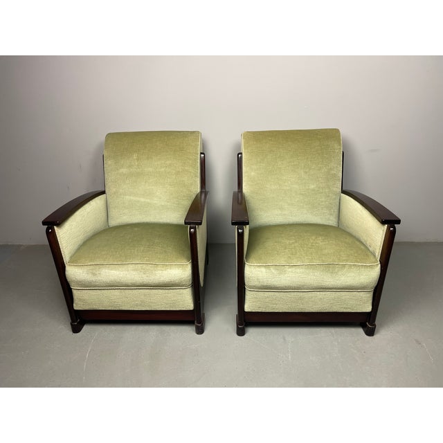 Exceptional pair of Dutch Art Deco lounge chairs, attributed to Pander & Zonen, The Hague. The Netherlands, 1930s. This...