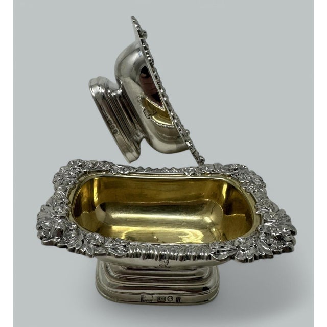 Glass Antique Georgian Sterling Silver Gilt Pair Salts Cellars 1817 Kirby Waterhouse For Sale - Image 7 of 7