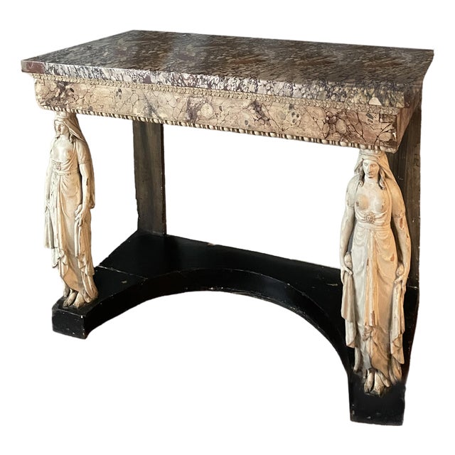 Directoire style with faux marble facia matching original marble top Console table, circa 1800. For Sale