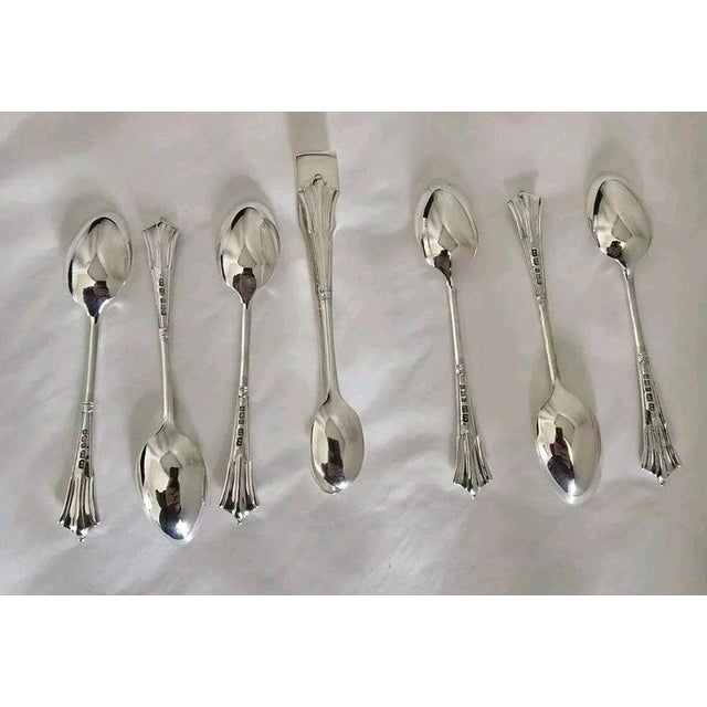 Antique Sterling Silver Teaspoon & Tongs Set, 1908, Set of 7 For Sale - Image 10 of 18