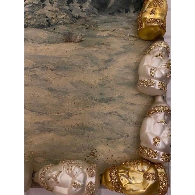 Dark Vintage Winter Landscape in Figural Santas Ornamental Frame For Sale - Image 4 of 6