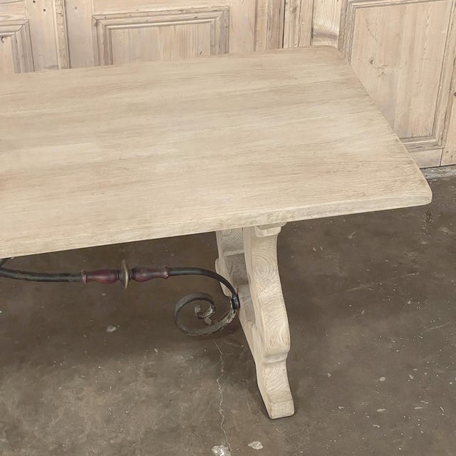 Vintage Spanish Dining Table With Wrought Iron in Solid Stripped Oak For Sale - Image 10 of 18