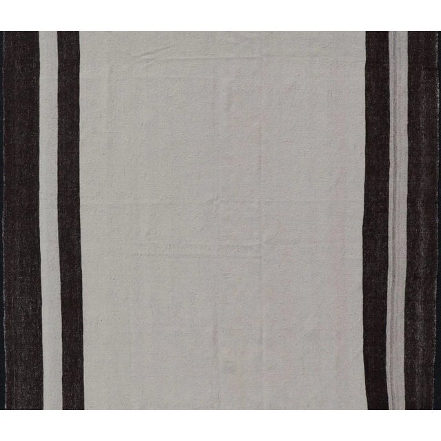 Mid 20th Century Minimalist Design Off White and Brown Colored Vintage Turkish Kilim Rug 5'7 X 9'1 For Sale - Image 5 of 7