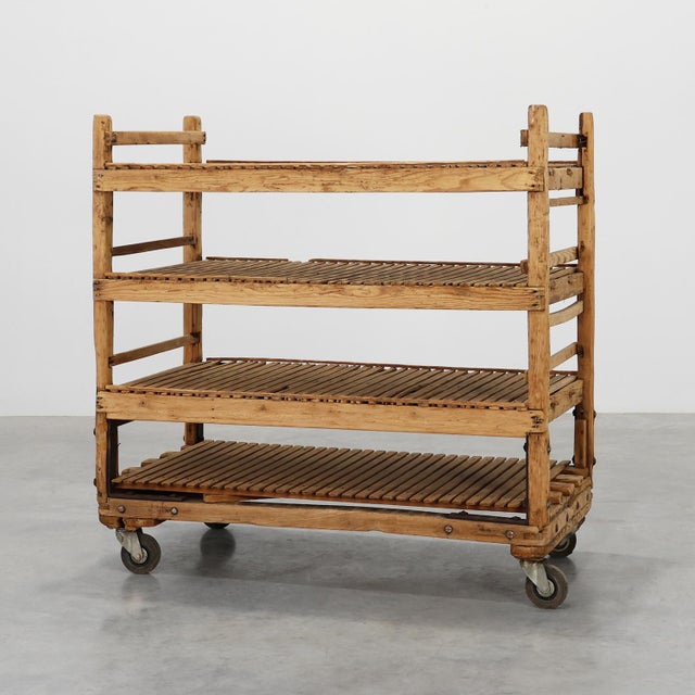 Large Antique French Rolling Shelf in Pine, 1890s For Sale - Image 13 of 13