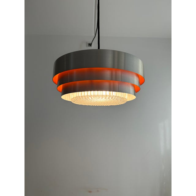Tiered Aluminum Pendant Lamp with Glass Diffuser, Denmark, 1970s For Sale - Image 4 of 13