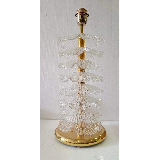 Mid-Century Murano Round Transparent Art Glass and Brass Table Lamp For Sale - Image 4 of 9