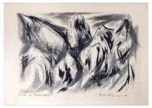 Paul-Maurice Chevalier, Mountains, Mixed Media Drawing, Early 20th Century