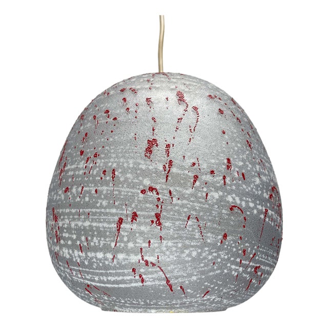 Mid-Century Modern German Space Age Glass Pendant Lamp with Red Paint Splashes, 1960s For Sale