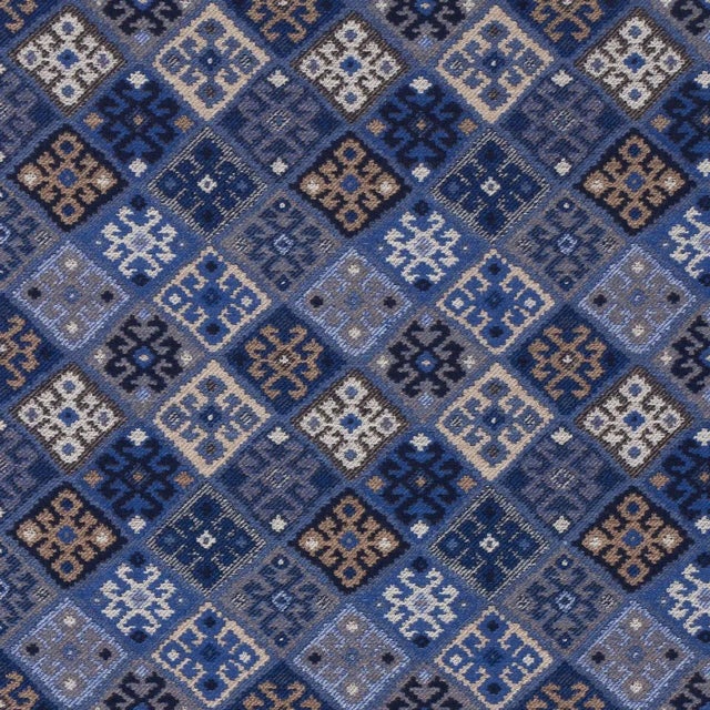 Schumacher Kilim Weave Fabric in Blue For Sale