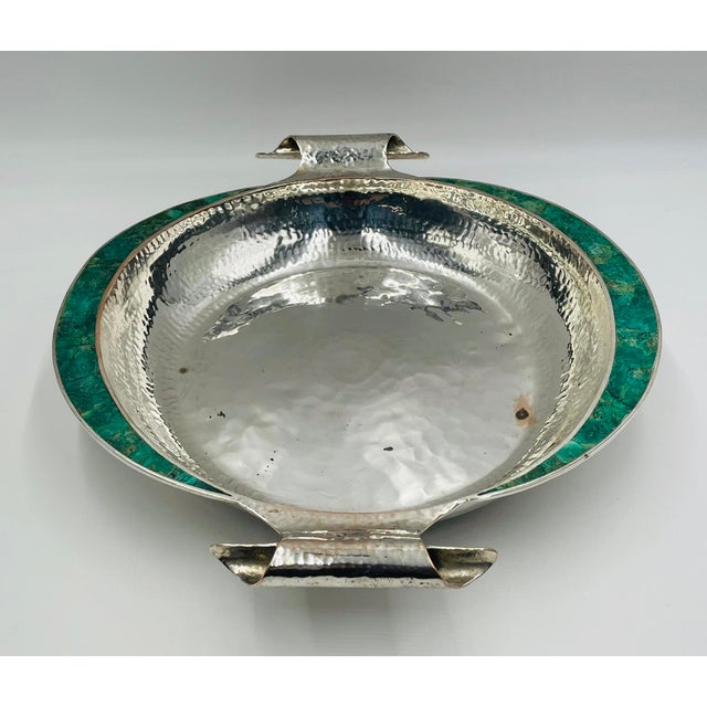 1980s Emilia Castillo Silver-Plated Serving Bowl With Malachite Inlay, Mexican Design For Sale - Image 12 of 18