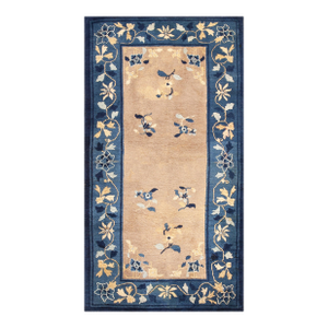 Splendid Beige and Blue Color With Unique Floral Design Antique Chinese Peking Rug