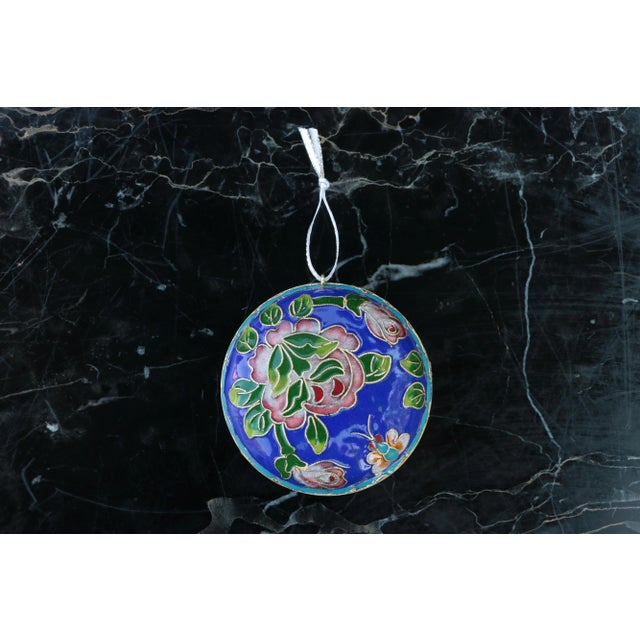 Cloisonné Rose Christmas Ornament in Turquoise & Cobalt Blue For Sale - Image 4 of 9