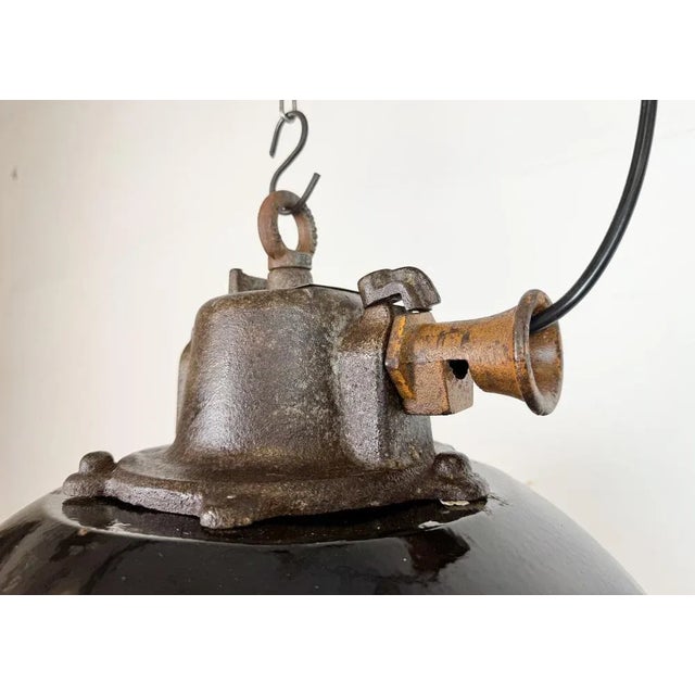 Industrial Black Enamel and Cast Iron Cage Pendant Light from Elektrosvit, 1960s For Sale - Image 10 of 18
