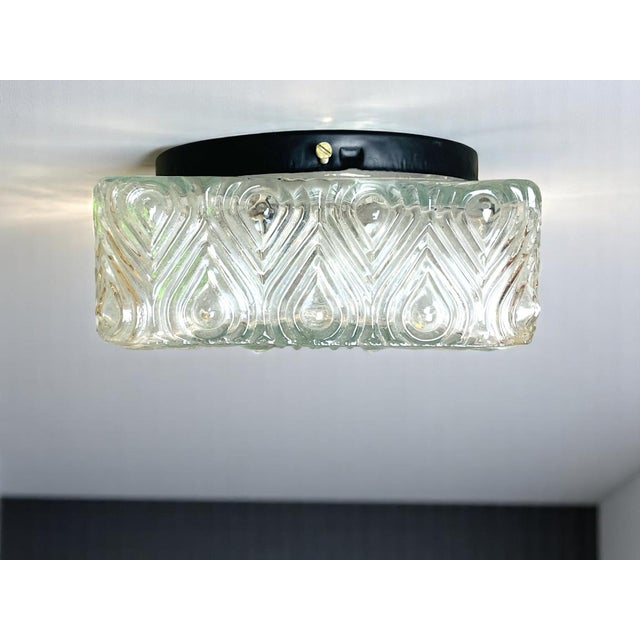 Vintage flush mount ceiling or wall light. Made in Portugal in the 1990s. It is made of clear glass and black painted...